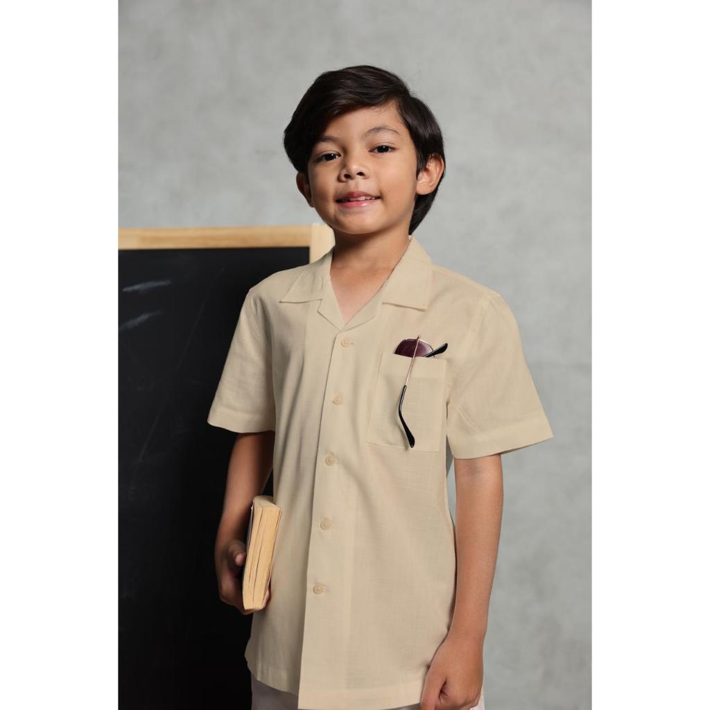 EZIO KIDS Kemeja Anak Open Collar - Soft Slub Cream Shirt