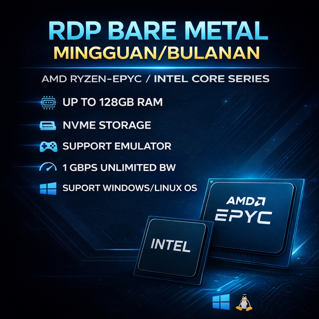 RDP BARE METAL GPU Dual AMD EPYC 7402 (48 Cores / 96 Threads) 256GB RAM 2TB NVMe