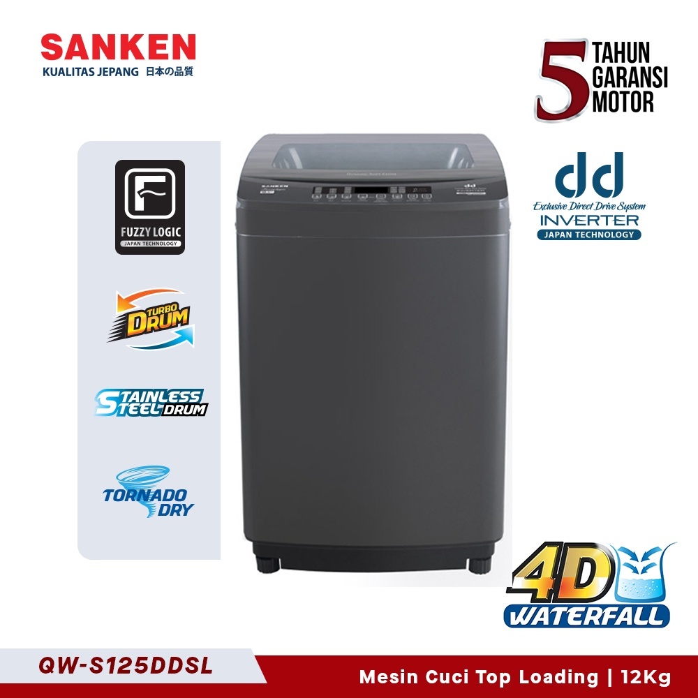 Mesin Cuci 1 Tabung Top Loading SANKEN QW S125DDSL Inverter Technology Kapasitas 12Kg QWS125DDSL