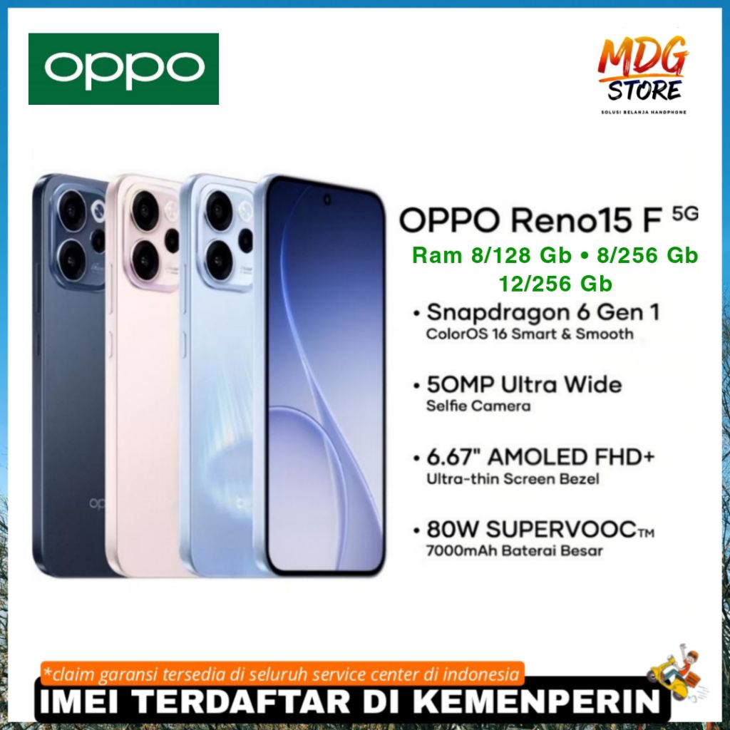 OPPO Reno15 F 5G RAM 8/128GB 8/256GB 12/256GB Smartphone 5G Garansi Resmi