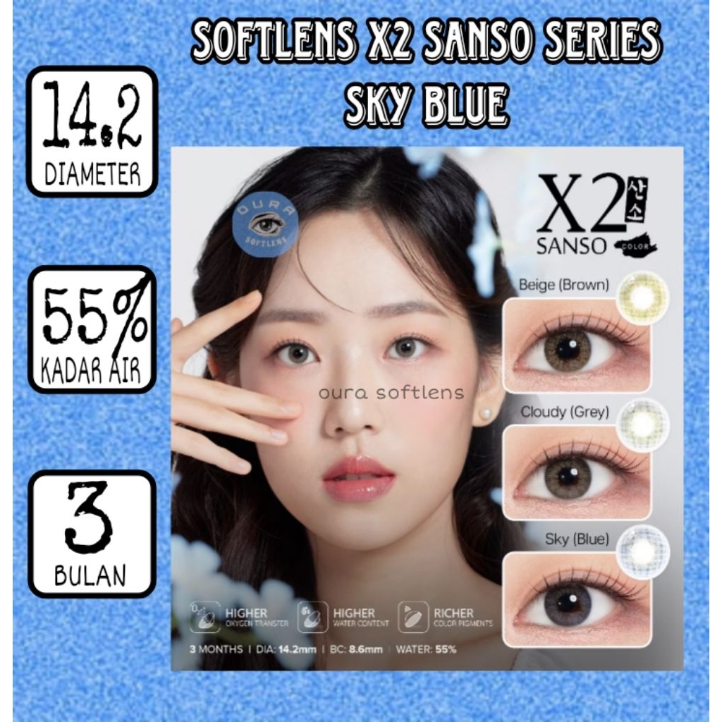 [INSTAN/COD]NEW Softlens X2 Sanso Color Series Sky Blue/Soflens/Soflen/Softlen/soflens Sanso sky blu