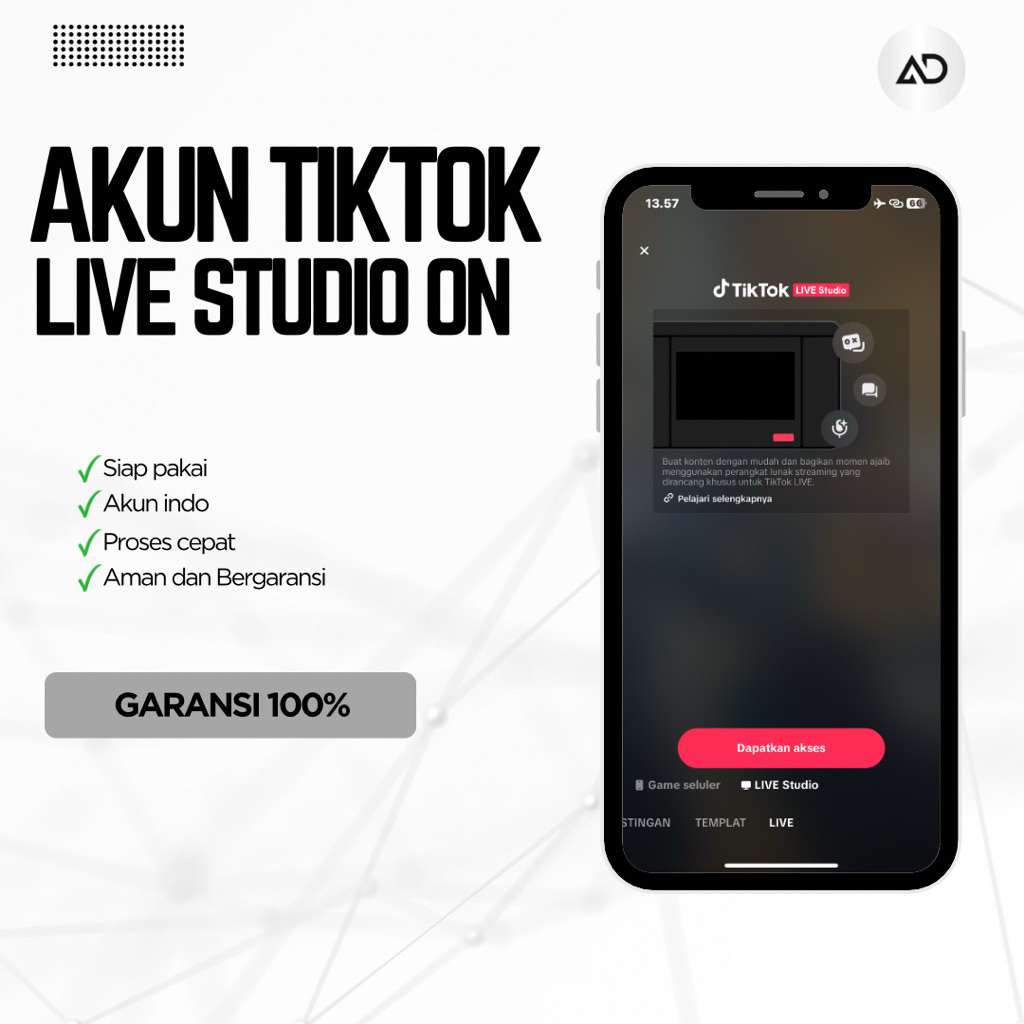 AKUN TIKTOK LIVE STUDIO NO KERKUN 1K FOL SAFE