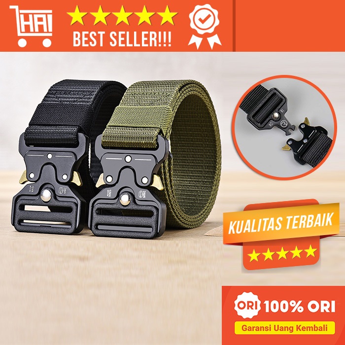 HAI - Sabuk Pria Original Tactical Canvas Belt Tali Ikat Pinggang Gunung Outdoor Metal Gesper