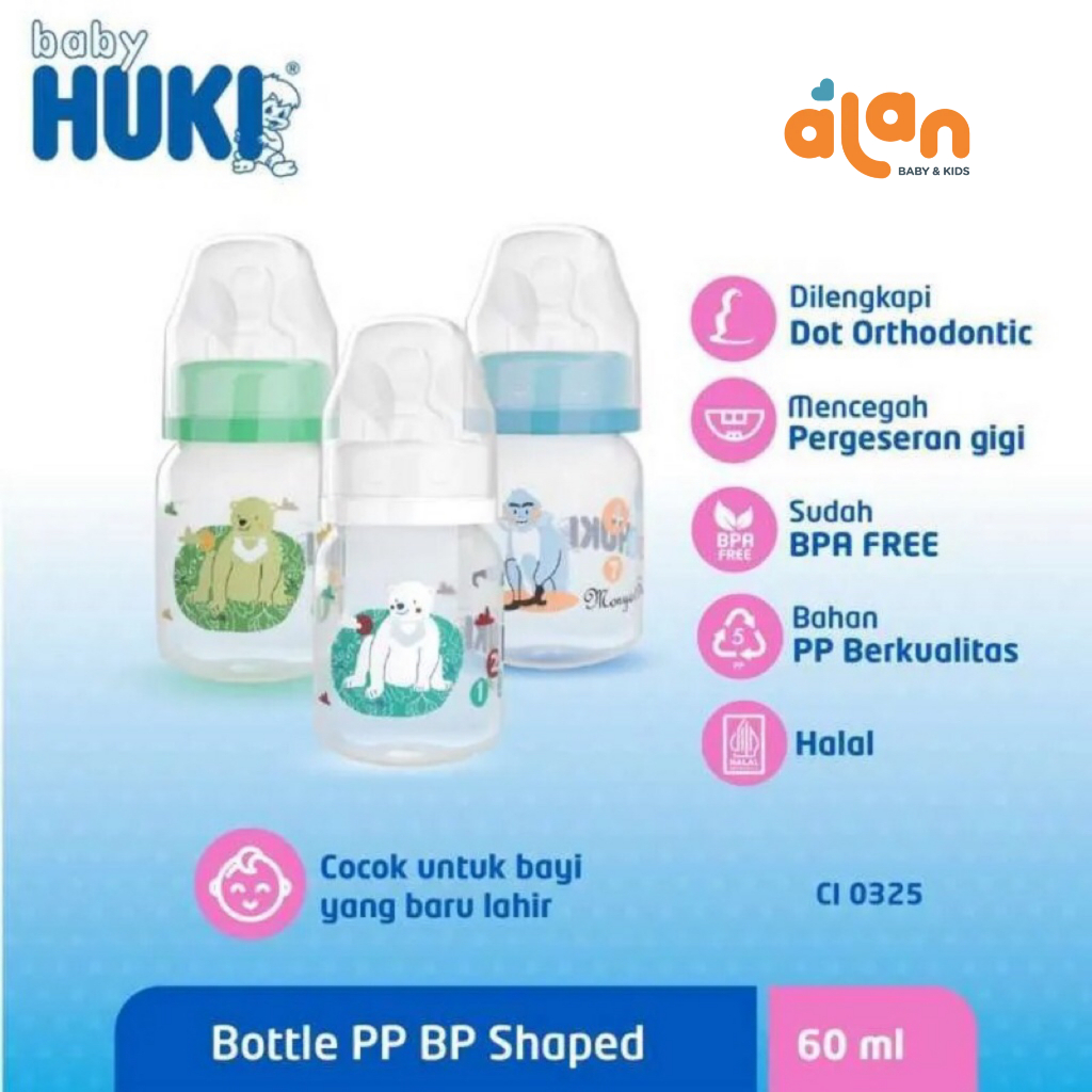 Huki CI0325 60ml Round PP Bottle Orthodontic Nipple - Botol Susu Bayi Gepeng