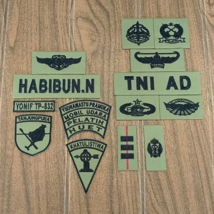 FULL 1 SET PAPAN NAMA BORDIR ATRIBUT TNI AD  SAGE GREEN MIKA/PERKERAS/BIASA