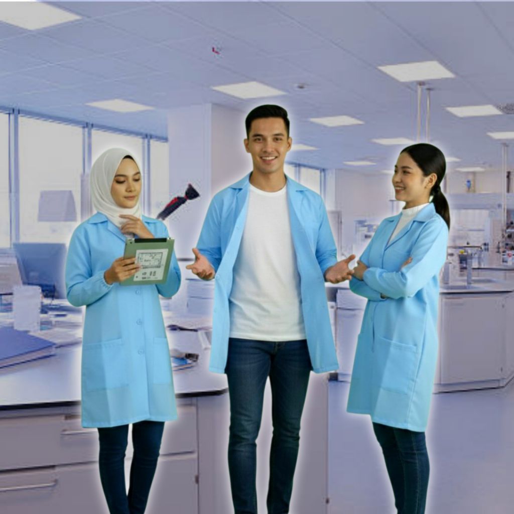 Baju Jas Laboratorium Lab Premium Lengan Panjang Non Pendek untuk Pria Wanita Laki Laki Warna Biru M