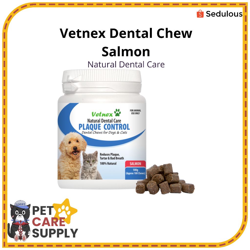 Vetnex Plaque Control Dental Chews for Cats & Dogs 100 Chews - Salmon