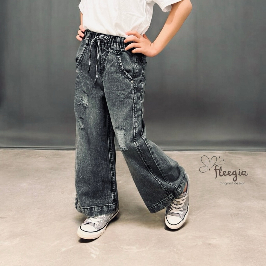 celana Skena anak perempuan Fleegia Skena Destroy Jeans Hitam