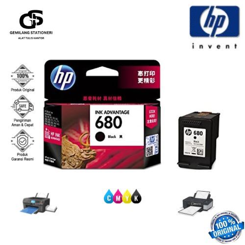 Tinta Hp Printer HP 680 Ink Cartridge Original 100% Black 2135 3637 untuk HP Deskjet 1115 2135 3637