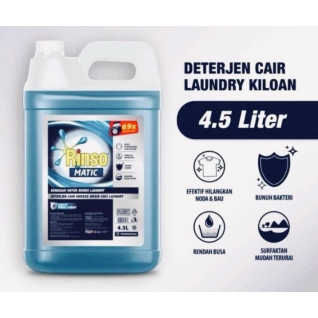 Rinso Cair  Matic Professional Deterjen Cair Laundry Kiloan 4.5 Liter - Efektif Hilangkan Noda Bau &