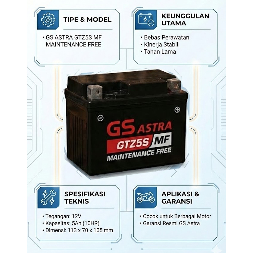 [ahass daan mogot] Accu Aki Motor GS Kering Original - Beat, Vario 110, Scoopy, Mio Soul, Vixion, Su