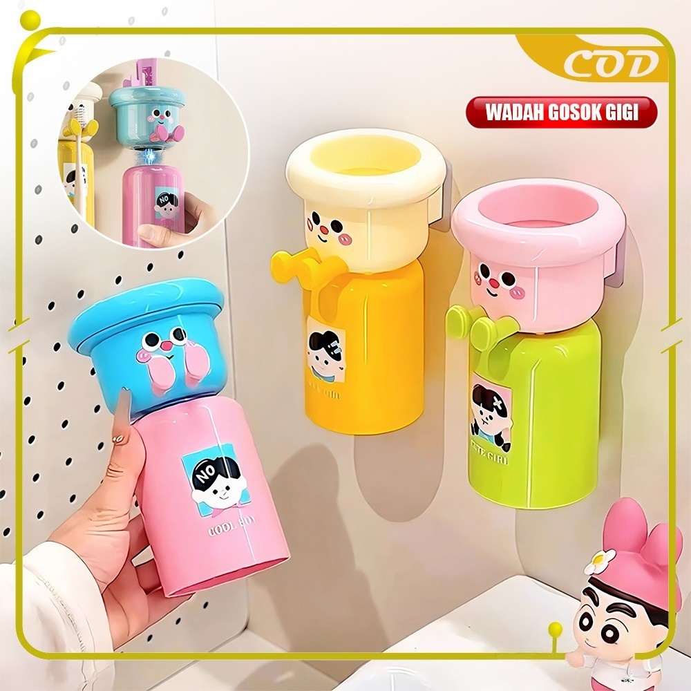 Tempat Sikat Gigi Tempel Magnet Karakter Anak Lucu / Magnetic Toothbrush Holder Set Cangkir Rak Odol