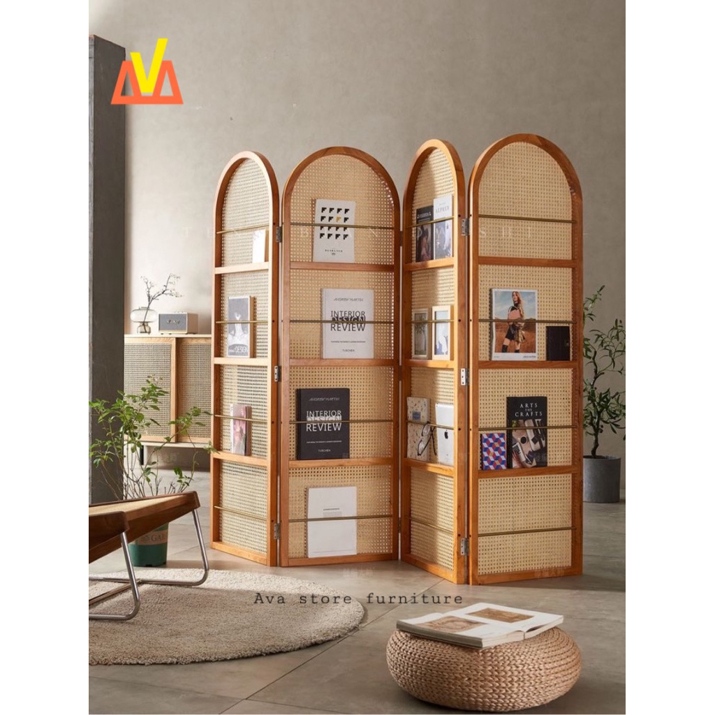 Sekat Ruangan Lipat Kayu Rotan Minimalis Arch – Partisi Pembatas Ruang Estetik Premium | Sekat Pemba