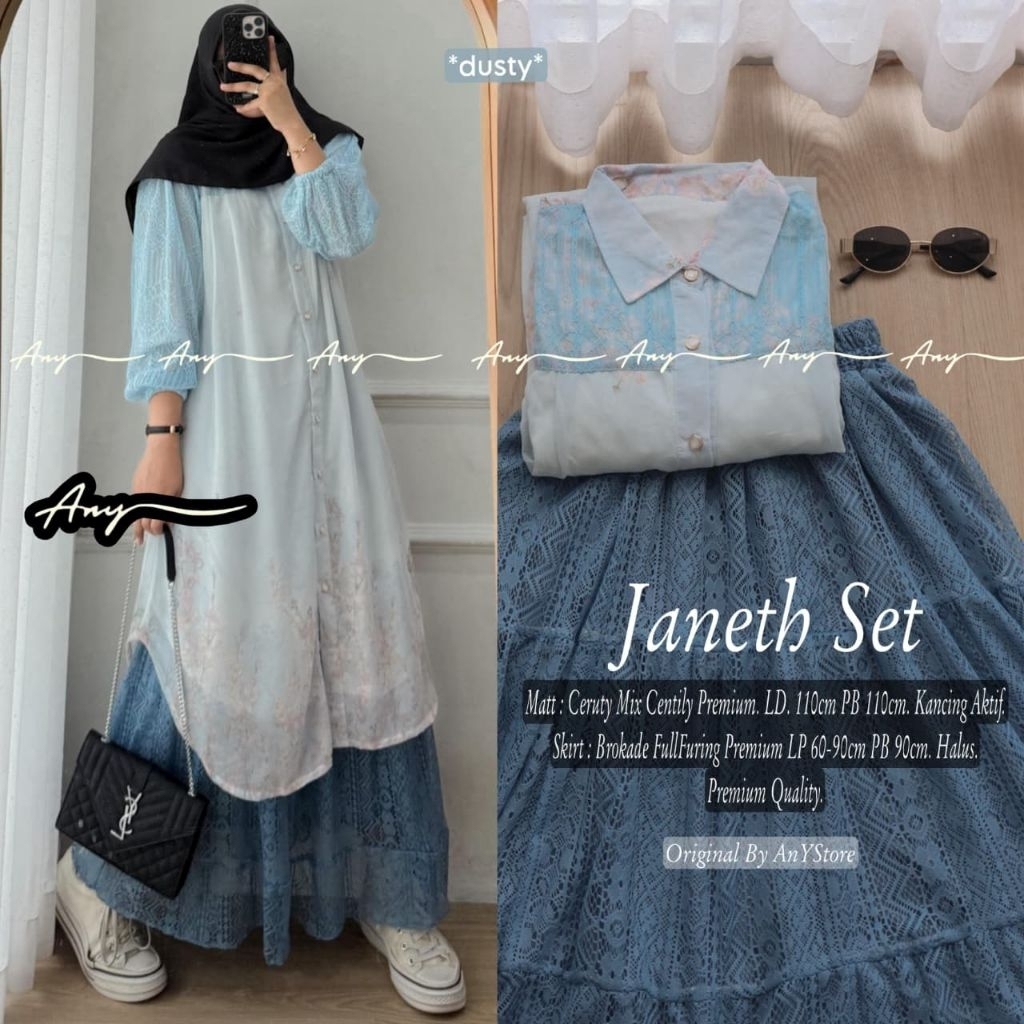 janeth set - arunika set - diandra set - azima set tunik ceruty mix rok plisket by any - Renna jumbo
