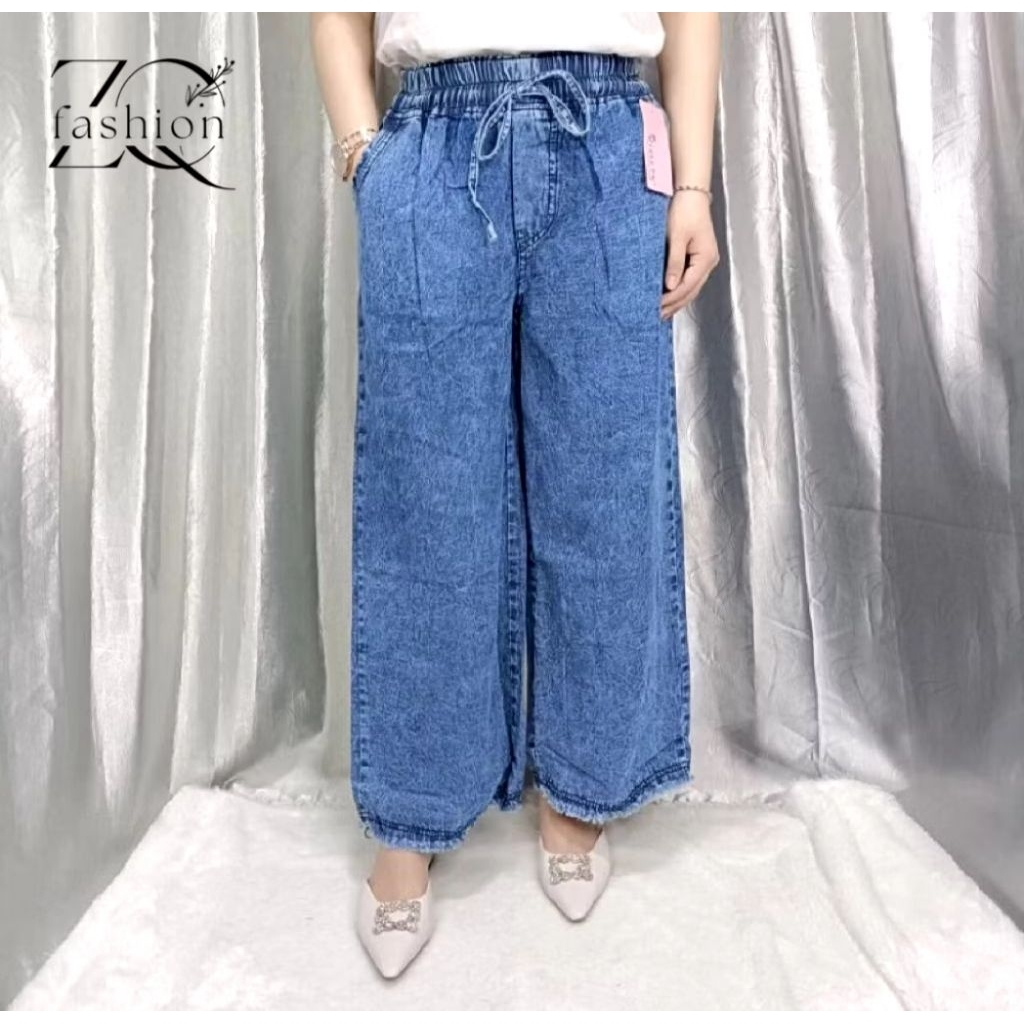 Kulot Jeans Pinggang Karet Tali Serut Wanita