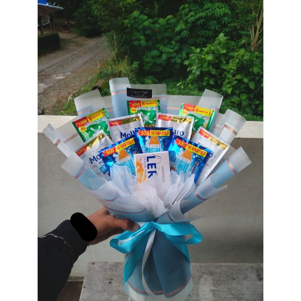 Buket sabun sampo sabun cuci | Buket alat mandi |Buket nuansa biru |  Buket hadiah murah