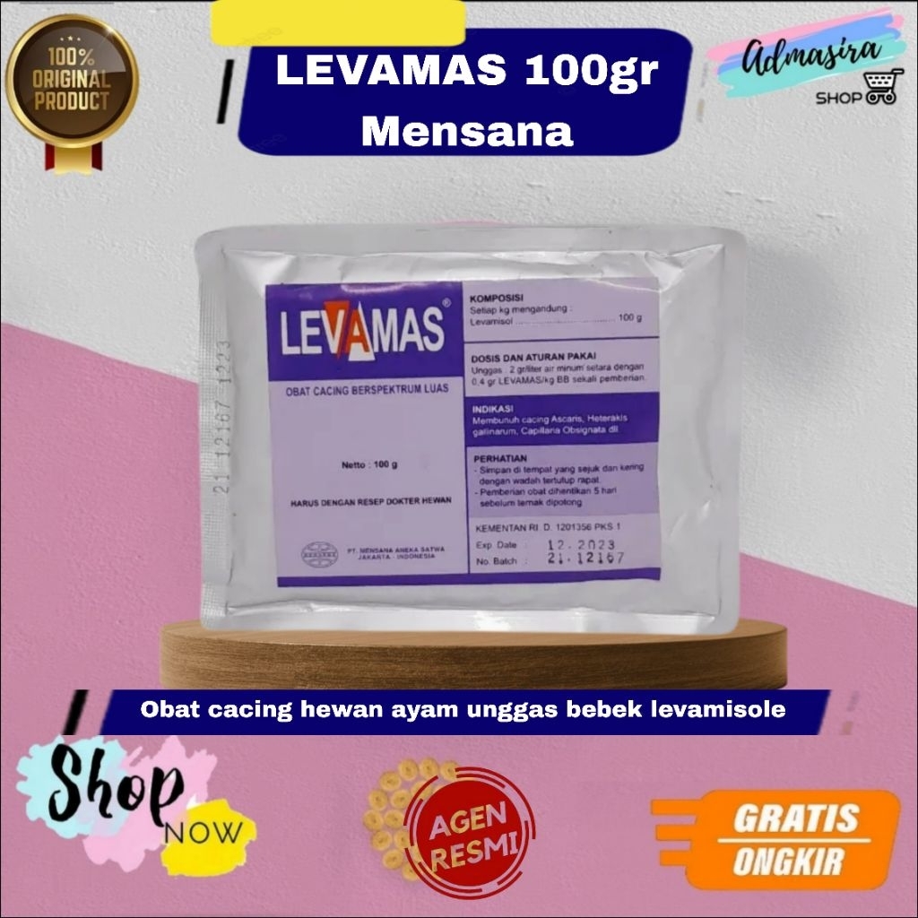 LEVAMAS 100gram obat cacing hewan unggas ayam bebek puyuh levamisole 100 gram mensana