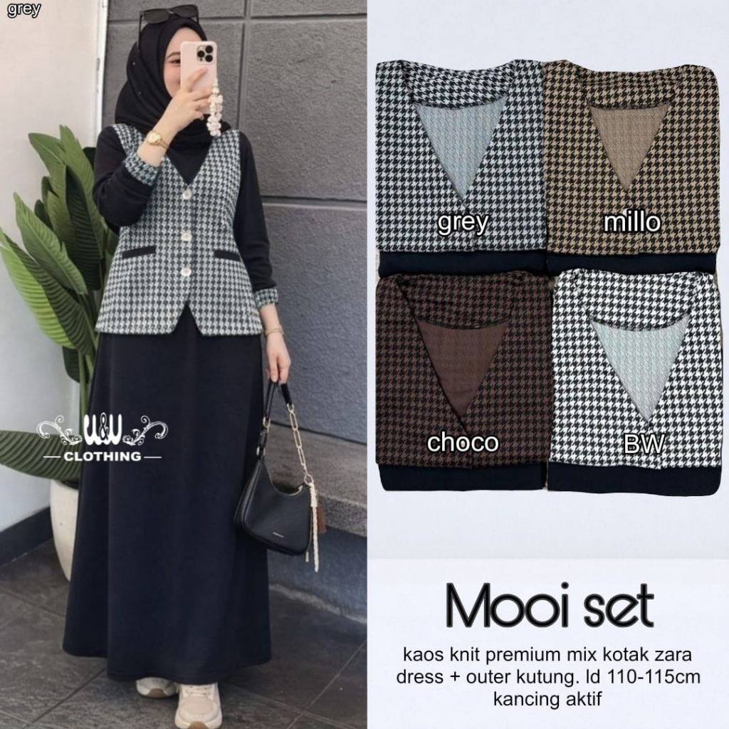 Setelan Wanita Keren Dress + Outer kutung Bahan Kaos Knit Premium Mix Zara kotak Kancing Aktif Trend