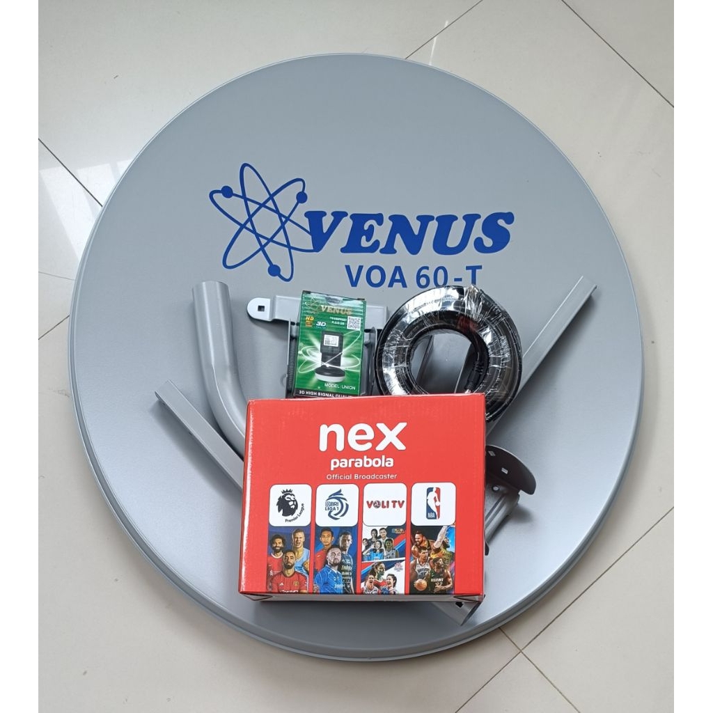 antena parabola mini 60cm Abu abu+lnbf+kabel+receiver Nex parabola  lengkap