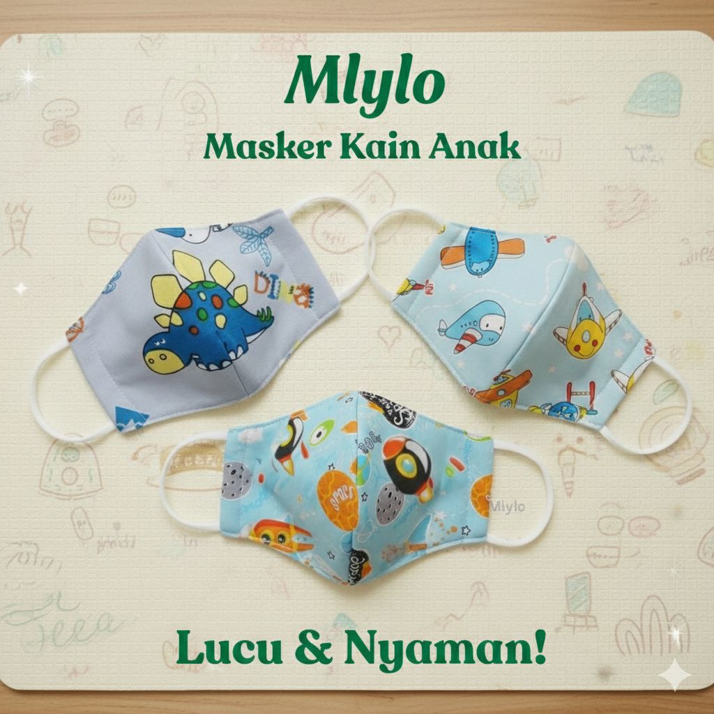 Masker anak kain 3ply motif lucu robot London rocket non medis katun adem anak motor dukcbill breath