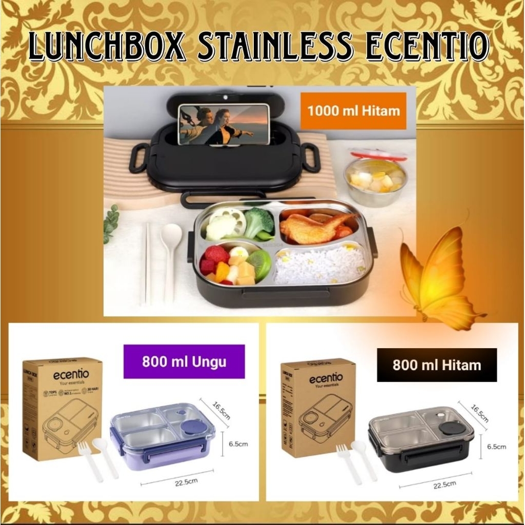 Lunch Box Stainless 1000ml Ecentio / Kotak Makan Stainless