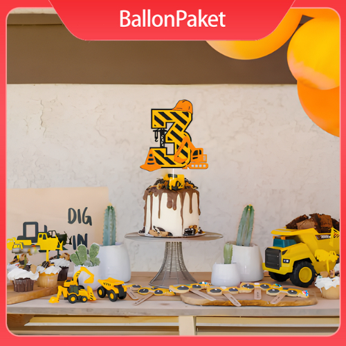 Topper kue Konstruksi Untuk Anak-anak  Angka 1 2 3 Excavator Dekorasi Pesta ulang Tahun