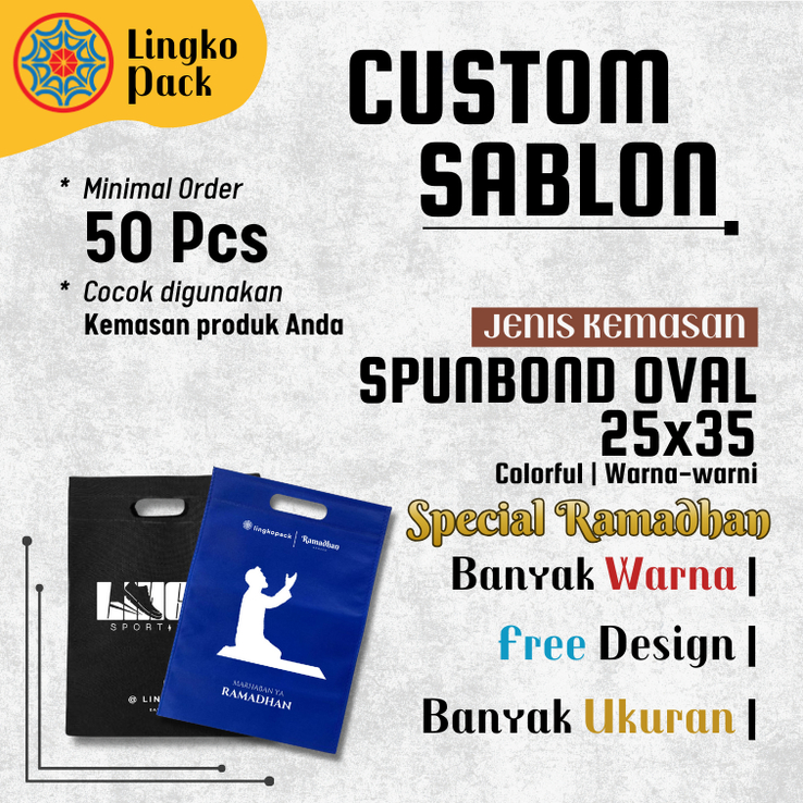 CUSTOM SABLON Tas Spunbond Oval Ukuran 25x35 | Goodie Bag Hajatan Hadiah Kantong Kain Tas Souvenir |