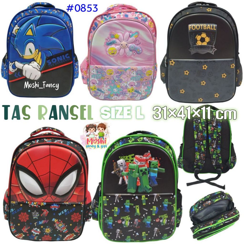 Tas Sekolah Anak SD Laki-Laki Boy Motif Sonic Racing Car Spiderman Mineecraft Flower /Tas Ransel Sek