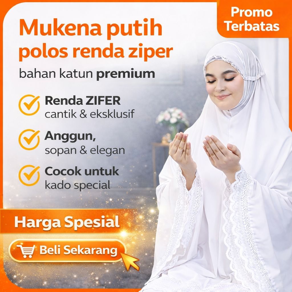 Mukena Putih Polos Renda ZIFER bahan katun premium