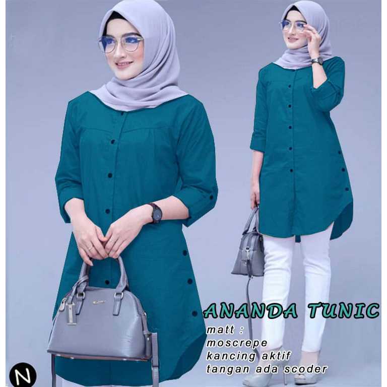 Baju Muslim Cewel Ananda Tunic XL (biru tosca)tunic (moscrepe) fit to XL