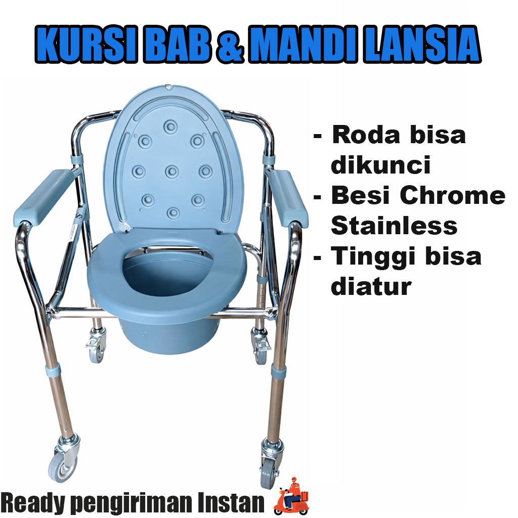 Commode Chair Kursi BAB & Mandi Pakai Roda - Cocok untuk Lansia / Orang Tua - Toilet Portable Sellac