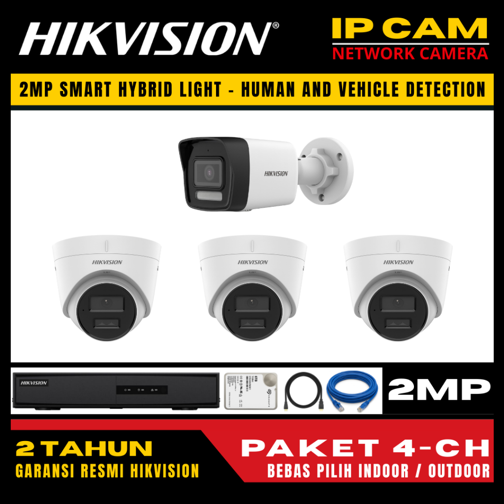 paket cctv hikvision ip camera 2mp audio poe 1 channel sampai 8 channel kamera cctv ip cam