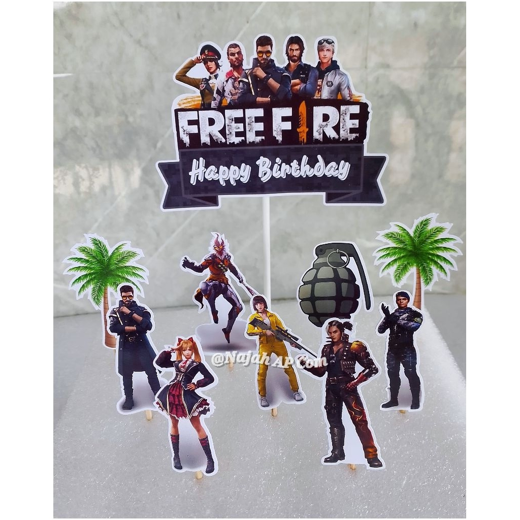Topper Free Fire / Topper cake karakter Free Fire / Topper Happy Birthday / Topper kue Ulang Tahun