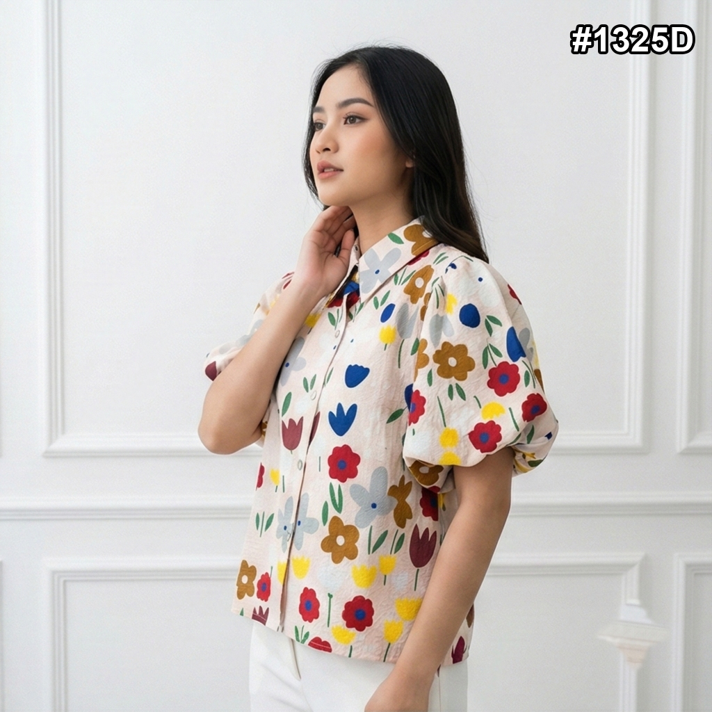 Baju BANGKOK BKK Import : Kemeja Blouse Wanita Fashion Atasan Lengan BALON Puff Sleeve #1325D