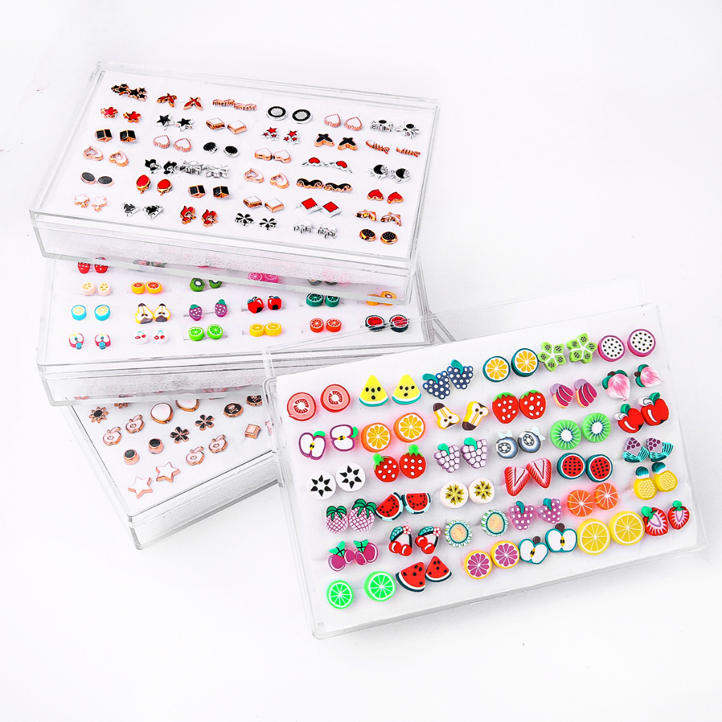 36 Pasang/Pack Mix Gaya Anting Retro Mutiara Kupu-Kupu 'Drip Oil' Soft Pottery & Imitasi Cat Eye Kor