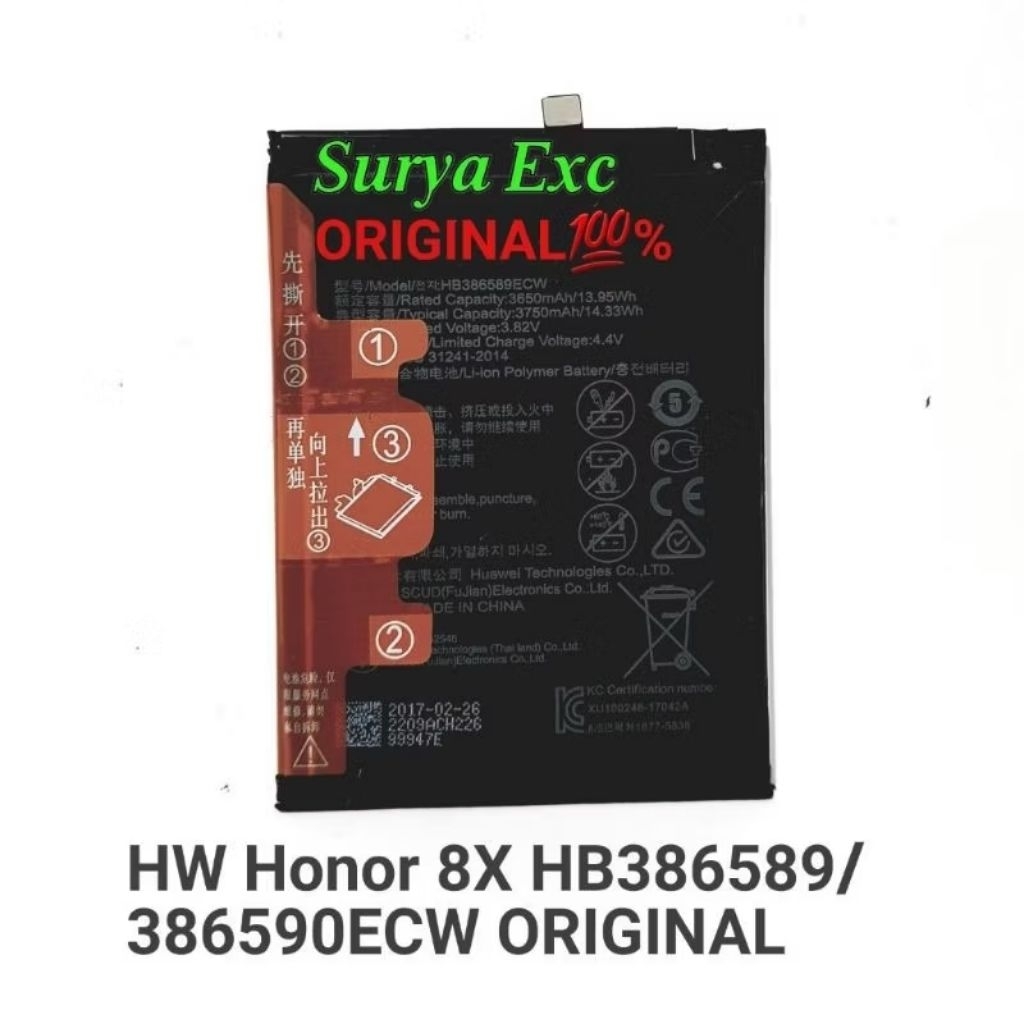HB386589ECW Baterai Honor8x Model Honor 8x Code Baterai HB386590ECW ORI