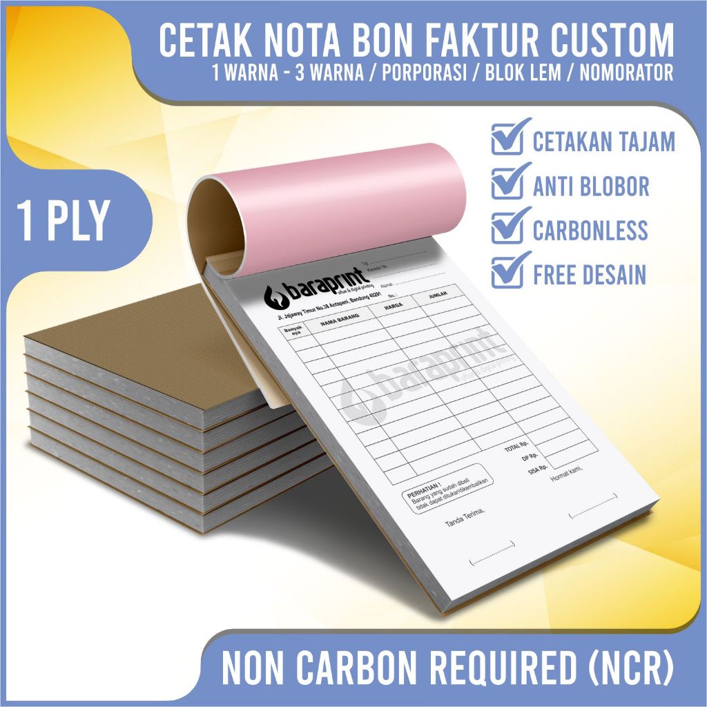 (1PLY) CETAK CUSTOM BUKU NOTA BON FAKTUR OLSHOP 1 RANGKAP