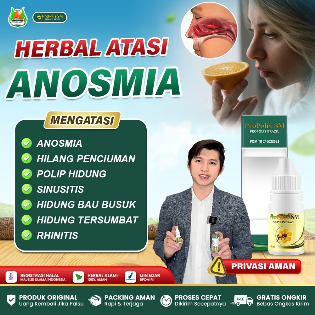 Obat Hilang Indra Penciuman, Hidung Tidak Bisa Mencium, Anosmia, Mengembalikan Penciuman Propolis SM