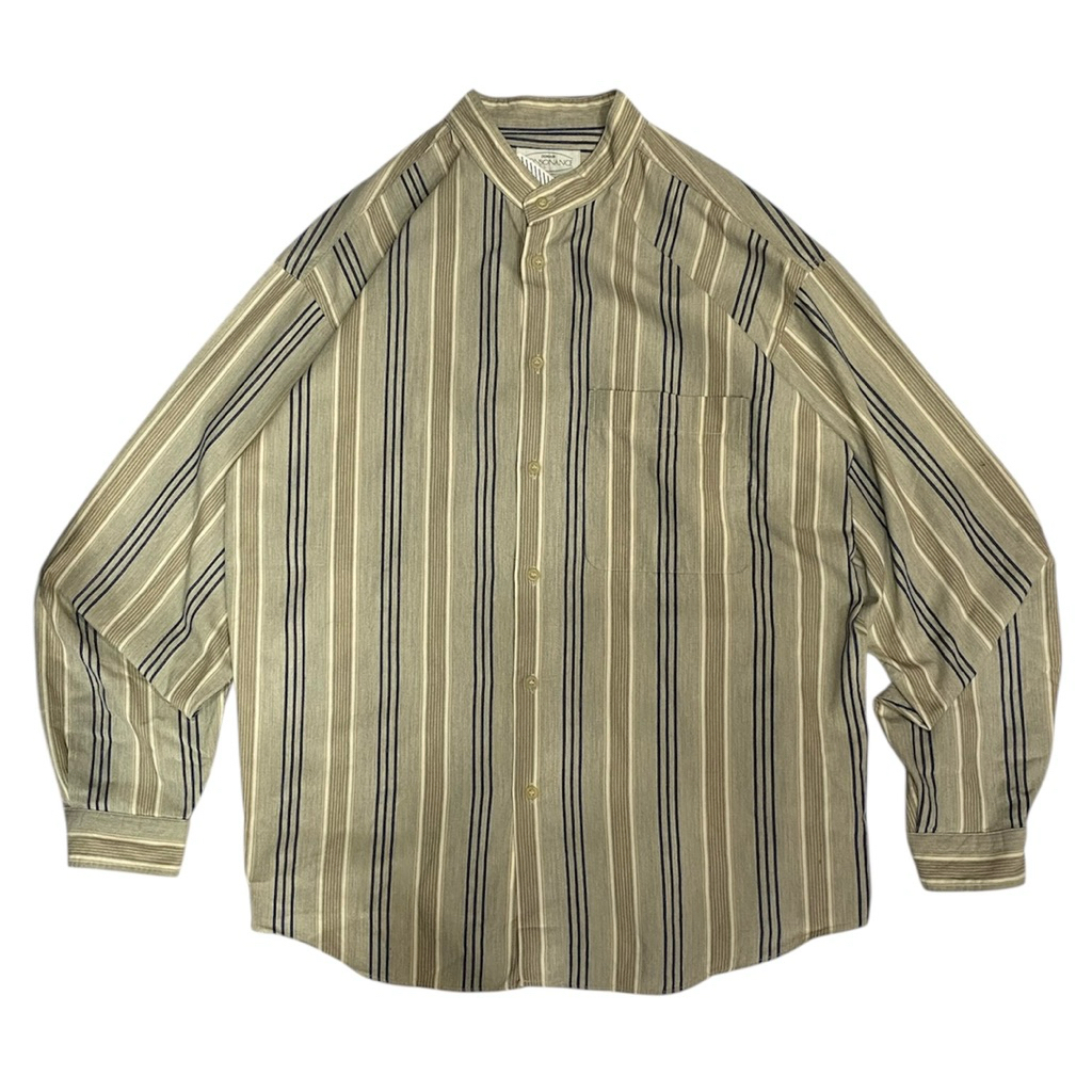 Kemeja Kerah Shanghai Lengan Panjang pria Kemaja Salur Domain Consonance