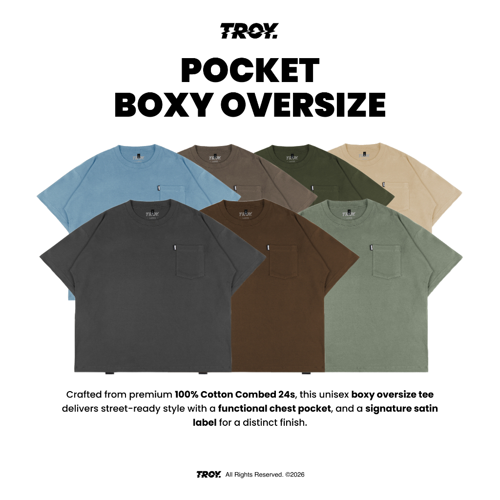 Troy Company Boxy Pocket Oversize Tshirt - Kaos Lengan Pendek Boxy Pocket Oversize Polos BKD 2613