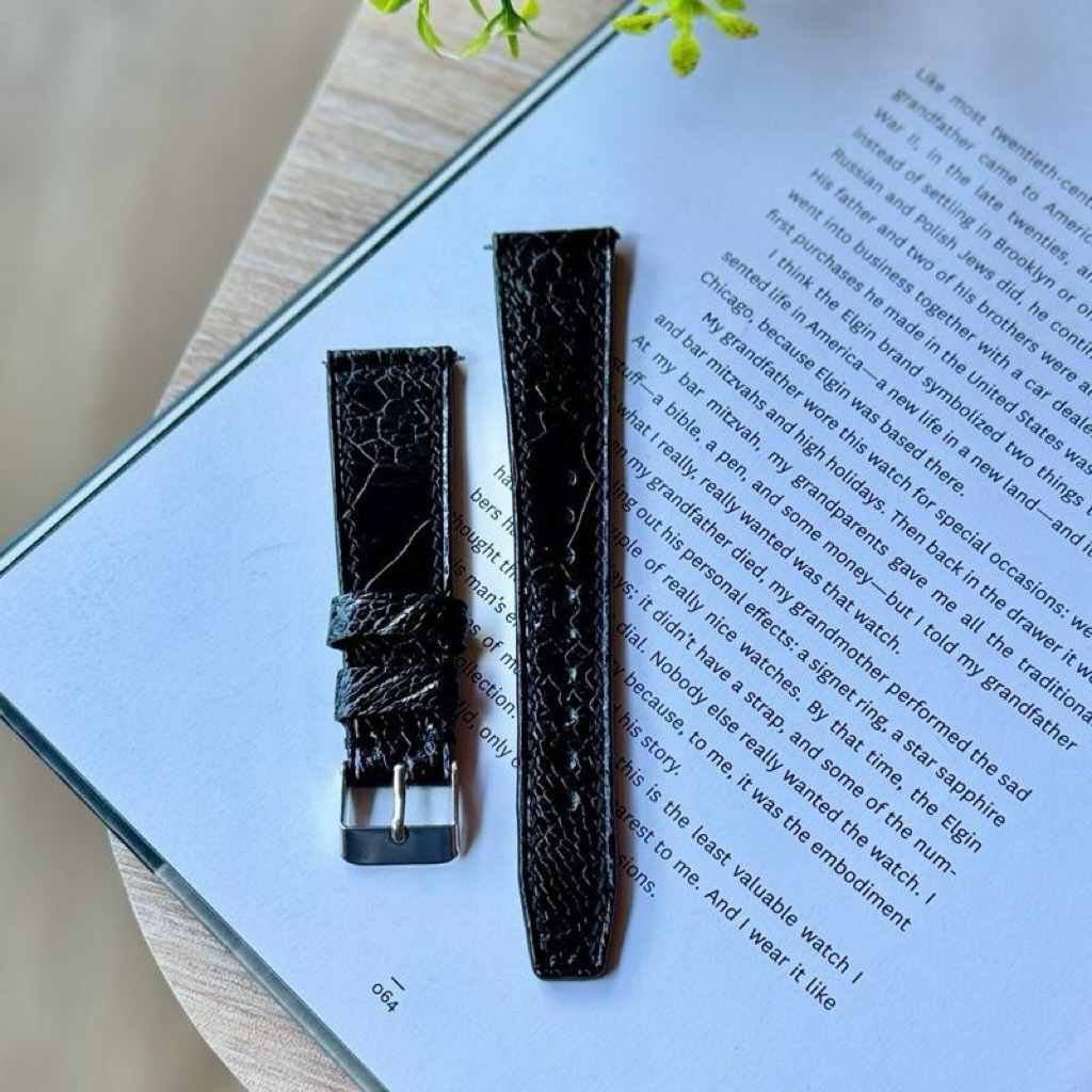 Tali jam kulit ostrich 20mm, non padded tipis.ostrich watch