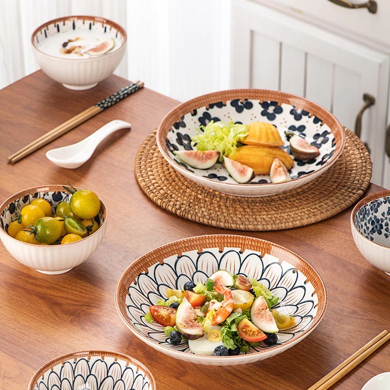Piring Makan Keramik Piring Saji Keramik Motif Jepang Tahan Panas dan Microwave