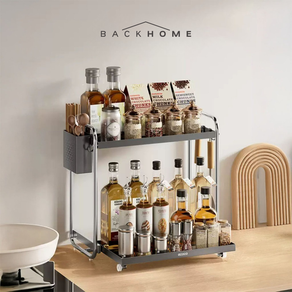 ECOCO Seasoning Rack Aluminium (Pull-Out/Standard) - Rak Bumbu Dapur / Wadah Simpan Bumbu / Tempat B