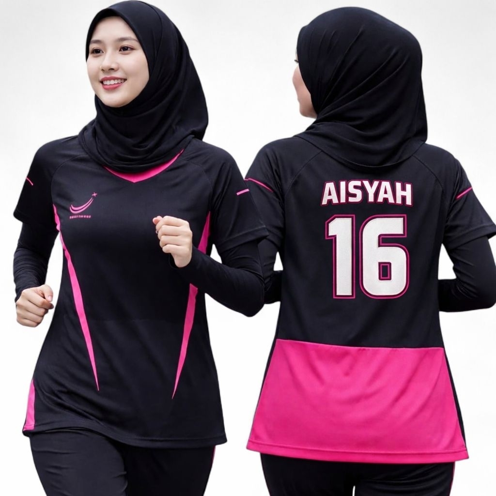 Baju Olahraga Wanita Sablon Nama + Nomor Punggung Jersey Voly Bola  Futsal Cewek  Sablon nama nomer