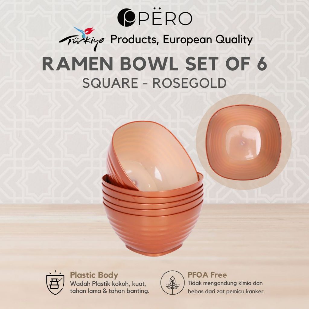 Pero Ramen Bowl Set of 6 Round Square / Mangkok Ramen Plastik / Set Mangkuk Ramen