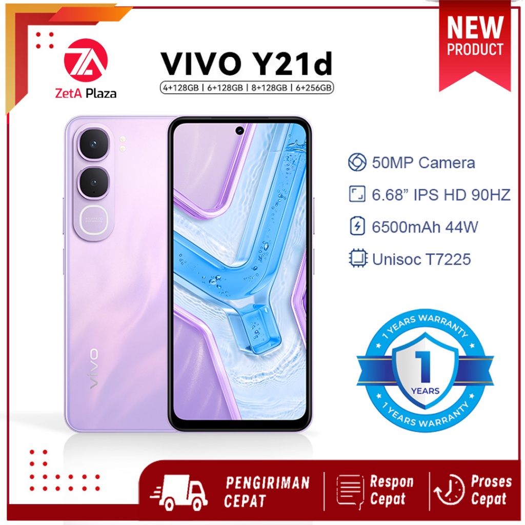 Vivo Y21D 4GB/64GB, Y21 D 6/128, 8/128, 6/256– HP Stylish Baterai 5000mAh, Layar Luas 6.51”