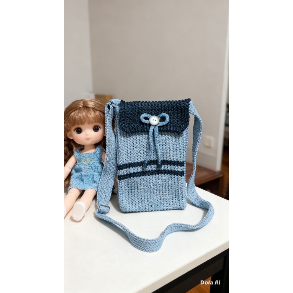 tas rajut hp slempang tali atur panjang pendek zipper