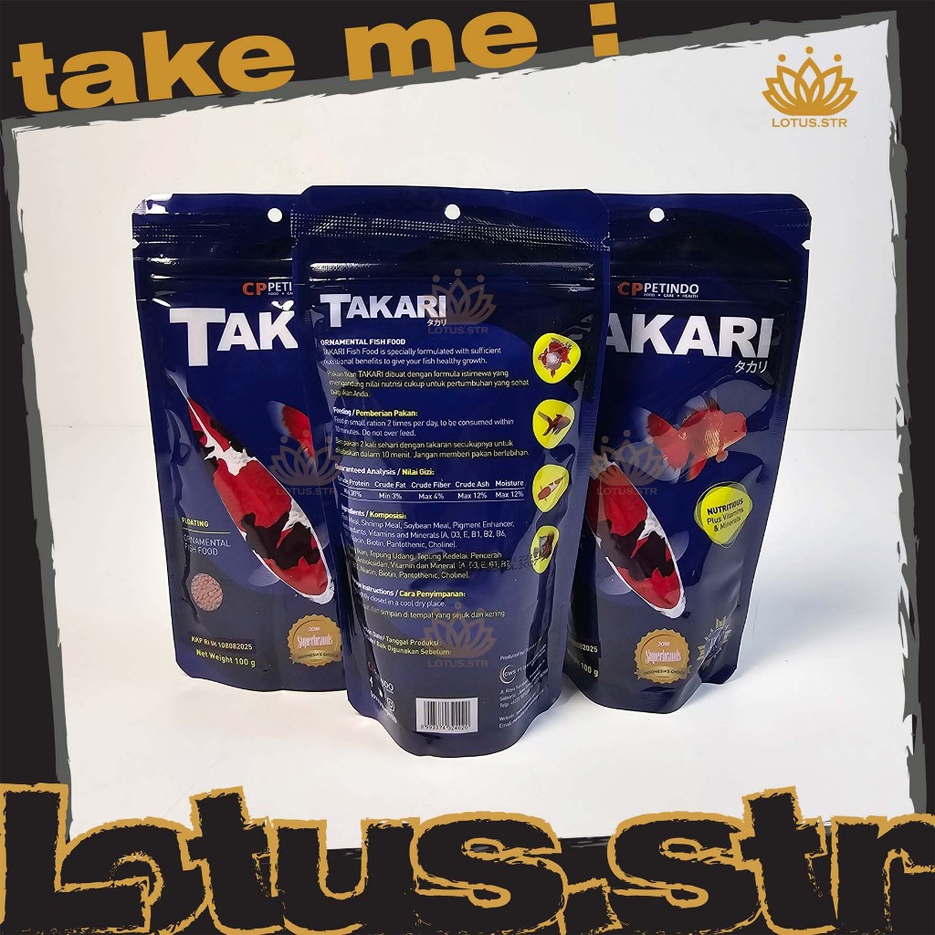 Pakan Pelet Ikan Koi Koki TAKARI 100 GR Warna Mix Untuk Ikan Air Tawar