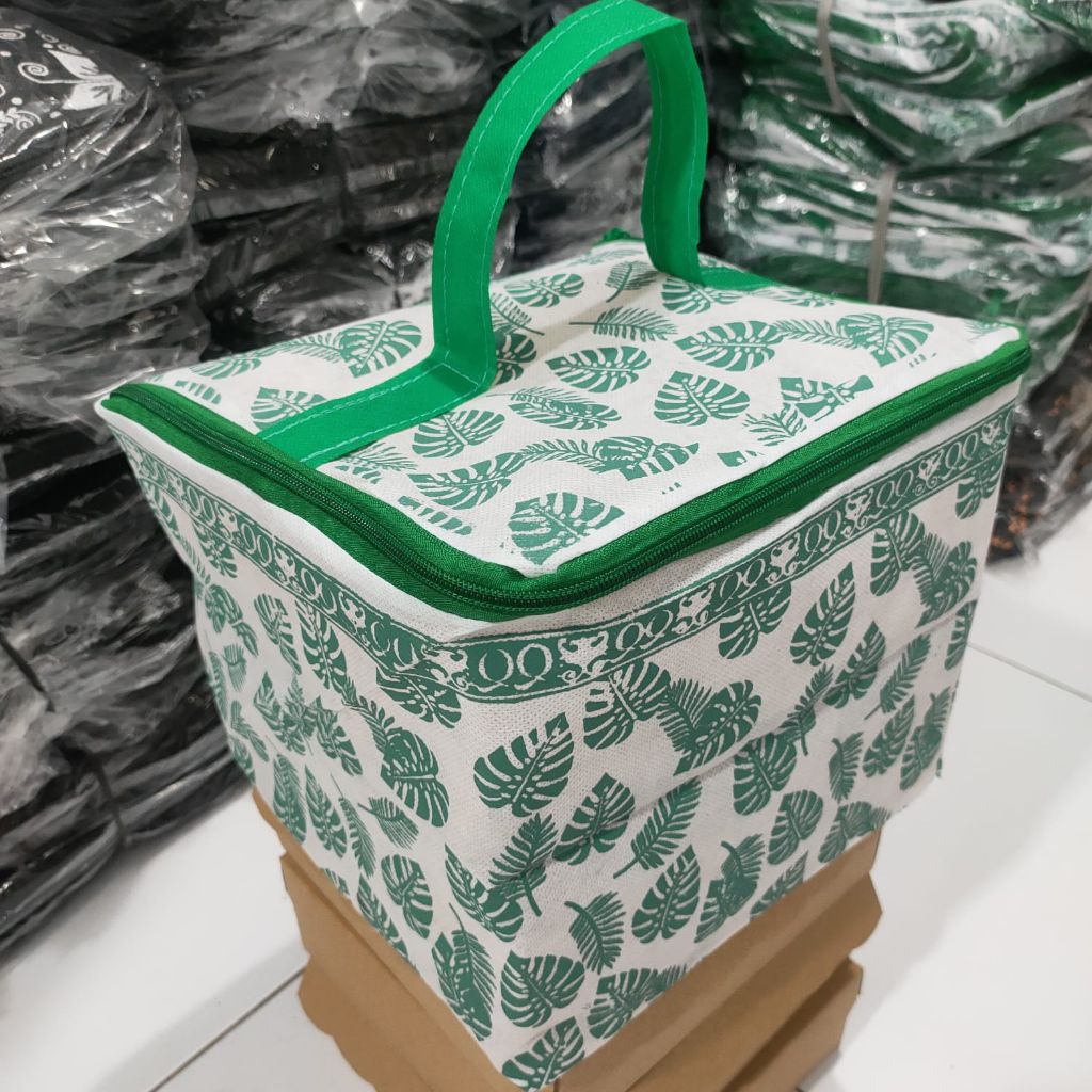 (12pcs) Tas hajatan Kubus Resleting Daun hijau UK.22x22x20cm