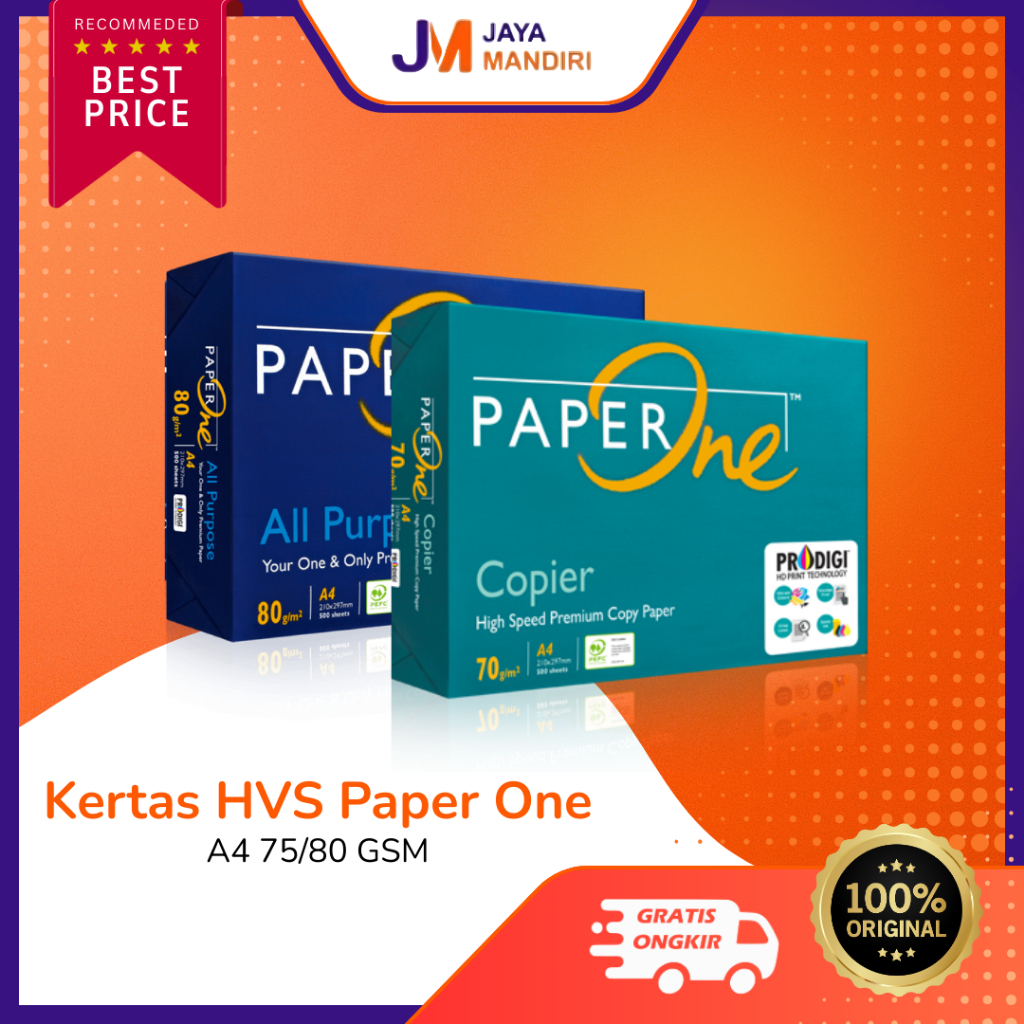 Kertas HVS Paper One A4 75 / 80 GSM | Kertas Printer & Fotocopy Premium (1 Rim)
